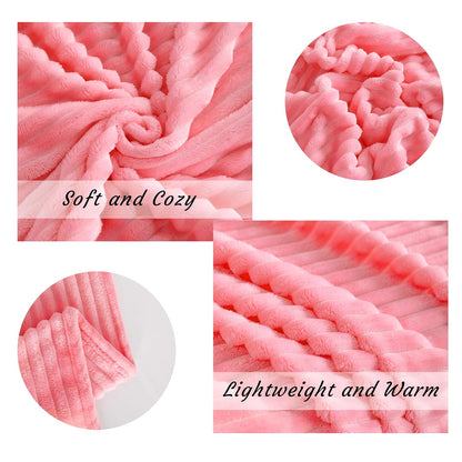 NTBAY Plush Flannel Twin Bed Blanket, 60X80 Inches Soft and Warm Lightweight Blanket with Striped Texture Bed Blanket for Couch Sofa Bed All Seasons, 60"x80", Pink