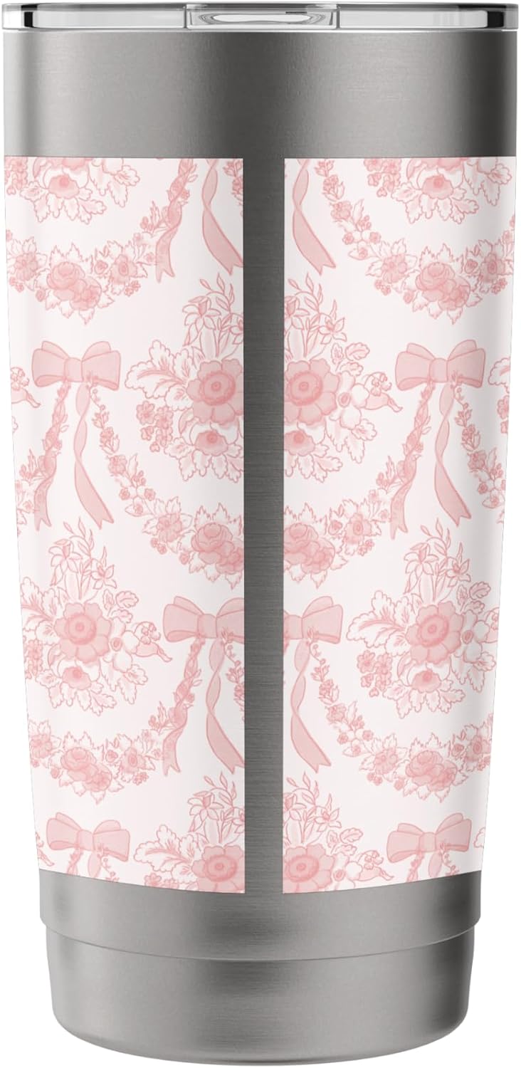 Coquette Coral Peach Flowers and Bows Floral Pattern Stainless Steel Insulated Tumbler