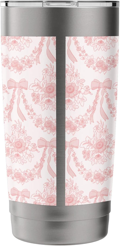 Coquette Coral Peach Flowers and Bows Floral Pattern Stainless Steel Insulated Tumbler