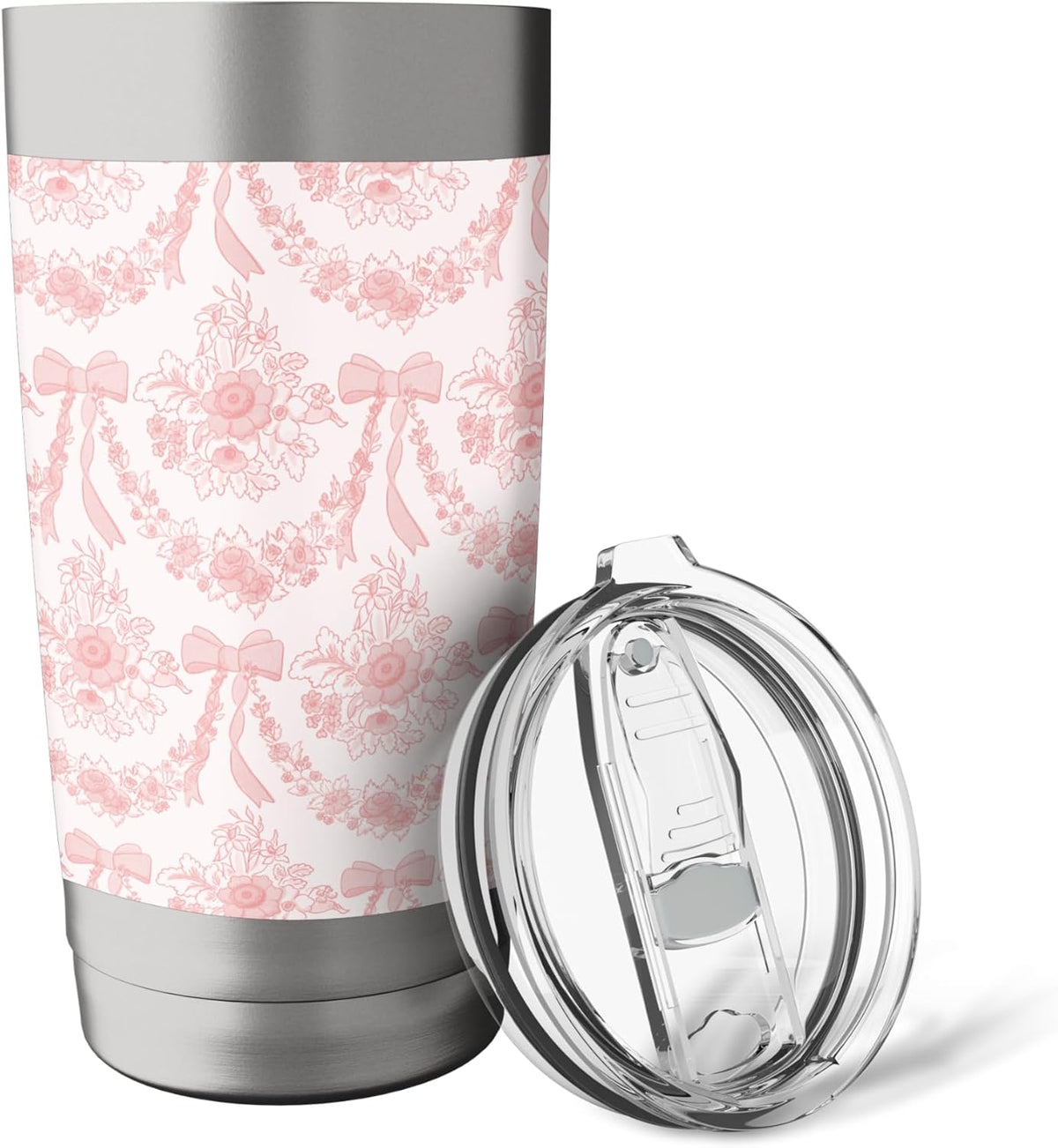 Coquette Coral Peach Flowers and Bows Floral Pattern Stainless Steel Insulated Tumbler