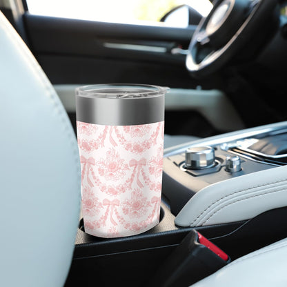Coquette Coral Peach Flowers and Bows Floral Pattern Stainless Steel Insulated Tumbler
