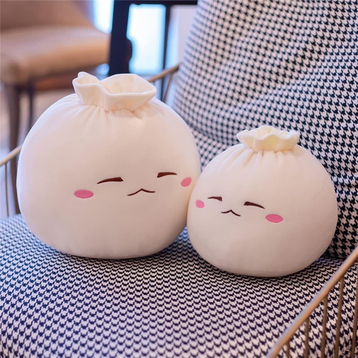 Dumpling Plush Pillow with Cute Features, Stuffed Bun Plush, Funny Food Toy Gifts for Kids Adults(6.3 * 12.2in,Frown)
