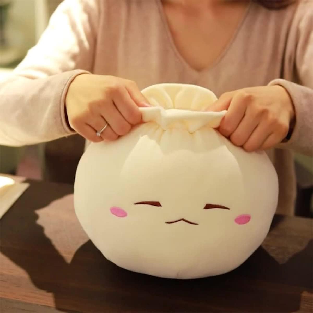 Dumpling Plush Pillow with Cute Features, Stuffed Bun Plush, Funny Food Toy Gifts for Kids Adults(6.3 * 12.2in,Frown)