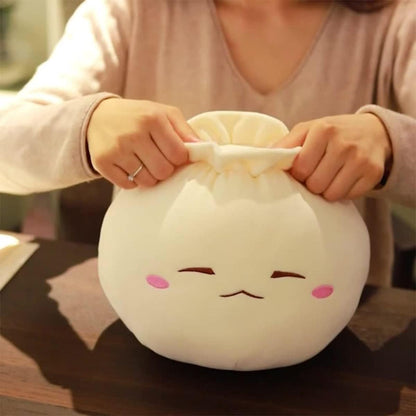 Dumpling Plush Pillow with Cute Features, Stuffed Bun Plush, Funny Food Toy Gifts for Kids Adults(6.3 * 12.2in,Frown)