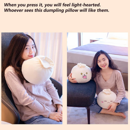 Dumpling Plush Pillow with Cute Features, Stuffed Bun Plush, Funny Food Toy Gifts for Kids Adults(6.3 * 12.2in,Frown)