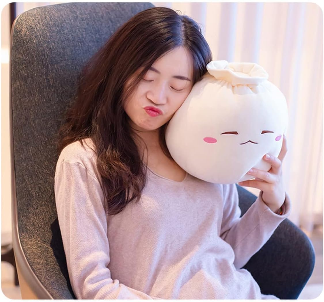 Dumpling Plush Pillow with Cute Features, Stuffed Bun Plush, Funny Food Toy Gifts for Kids Adults(6.3 * 12.2in,Frown)