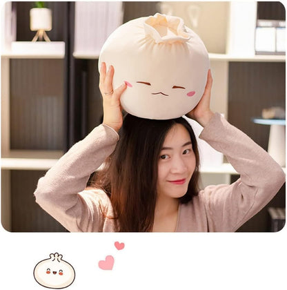 Dumpling Plush Pillow with Cute Features, Stuffed Bun Plush, Funny Food Toy Gifts for Kids Adults(6.3 * 12.2in,Frown)