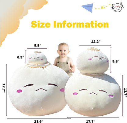 Dumpling Plush Pillow with Cute Features, Stuffed Bun Plush, Funny Food Toy Gifts for Kids Adults(6.3 * 12.2in,Frown)