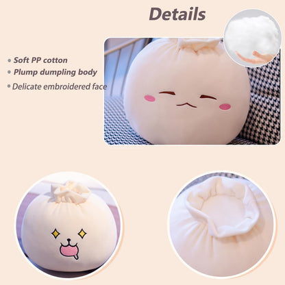Dumpling Plush Pillow with Cute Features, Stuffed Bun Plush, Funny Food Toy Gifts for Kids Adults(6.3 * 12.2in,Frown)