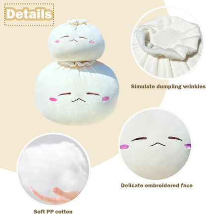 Dumpling Plush Pillow with Cute Features, Stuffed Bun Plush, Funny Food Toy Gifts for Kids Adults(6.3 * 12.2in,Frown)