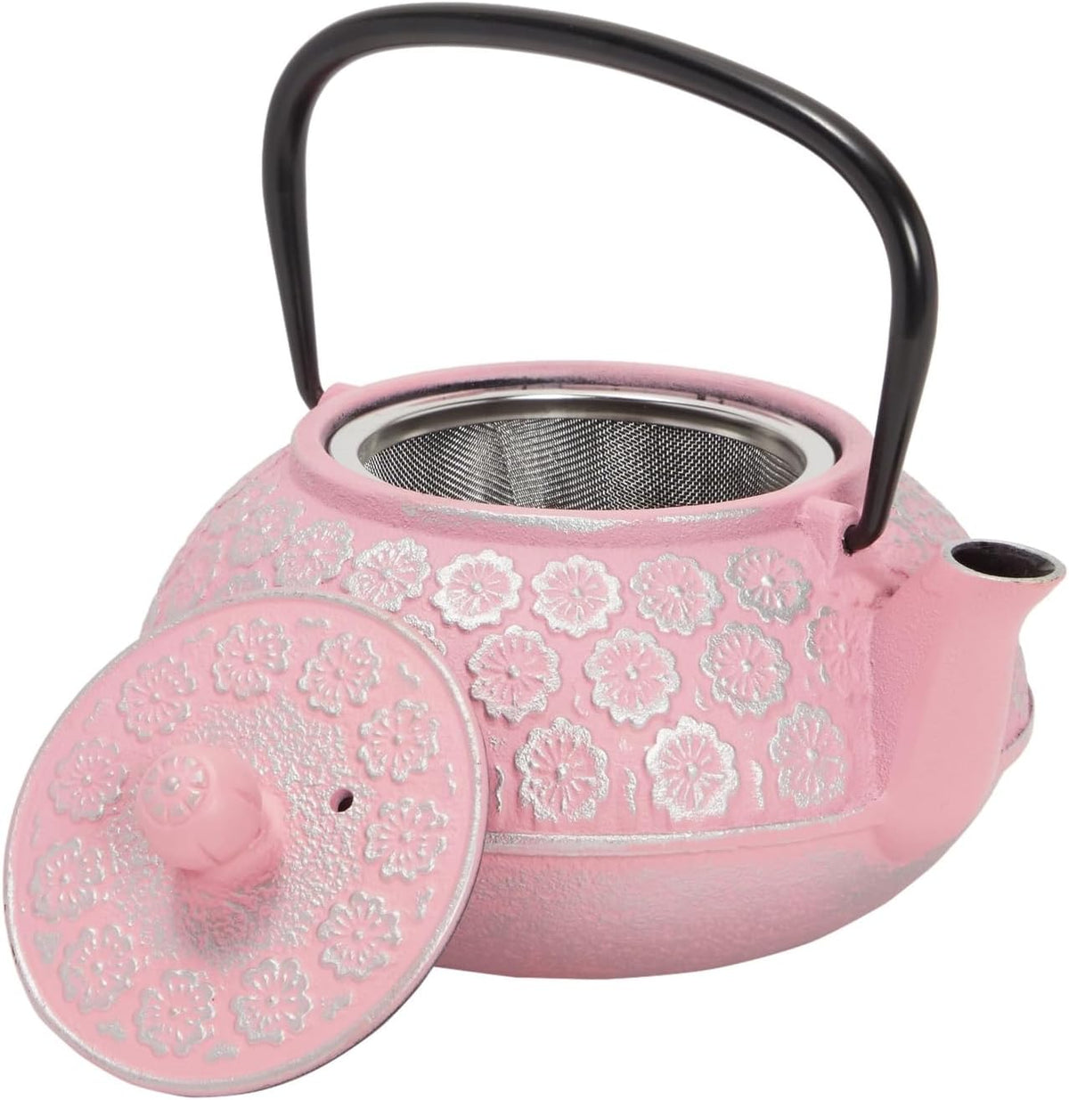 Cast Iron Tea Kettle - Stainless Steel Infuser & Loose Leaf Tea Steeper - Heat Retention in Pink Cast Iron Kettle - 34 oz