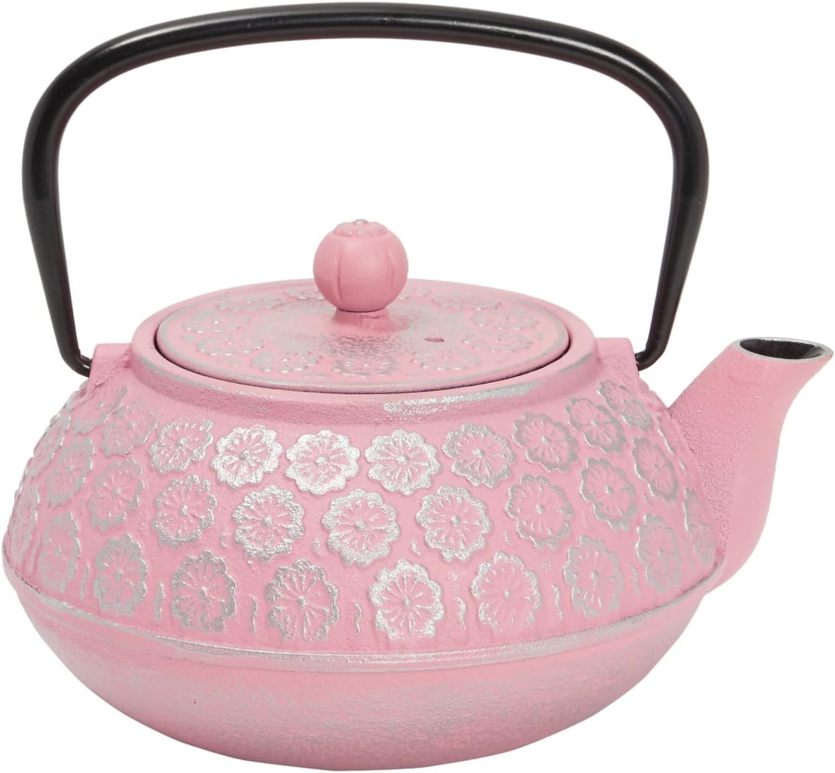 Cast Iron Tea Kettle - Stainless Steel Infuser & Loose Leaf Tea Steeper - Heat Retention in Pink Cast Iron Kettle - 34 oz