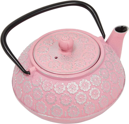 Cast Iron Tea Kettle - Stainless Steel Infuser & Loose Leaf Tea Steeper - Heat Retention in Pink Cast Iron Kettle - 34 oz