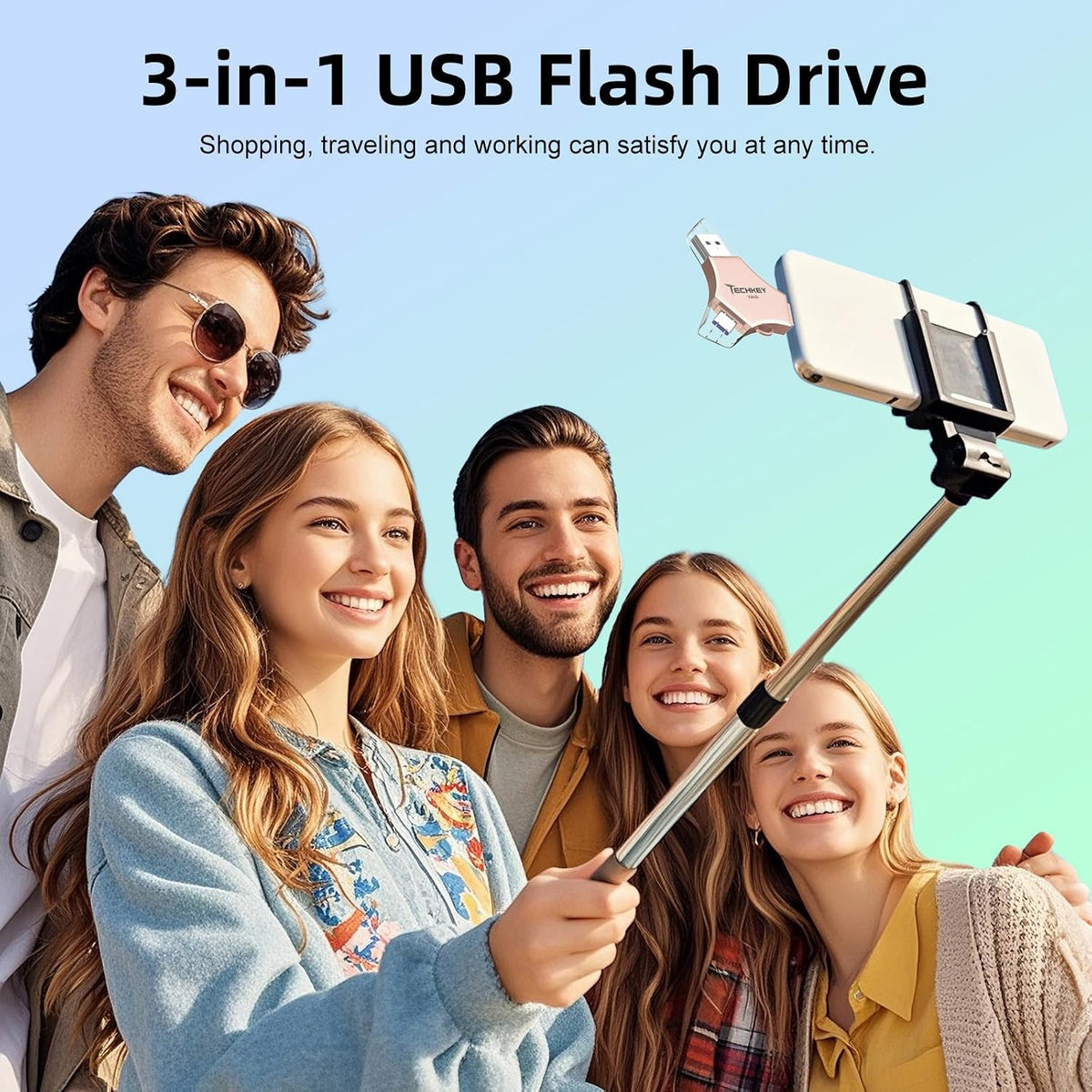 MFi Certified USB 3.0 Flash Drive 256GB for iPhone 3in1 External Memory Photo Keeper Storage Stick for Picture/Video/Data Saver/Backup High Speed Thumb/Jump/Hard Drives for iPad/Android/PC (Rose Pink)