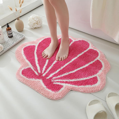 YRXRUS Seashells Bathroom Rug, Pink Bathroom Rugs, Ocean Decor Shell Bath Mat Gifts, Cute Seashell Shaped Bath Rugs for Sea Room Decor, Machine Washable & Non-Slip Bath Mat, 22x26 Inch