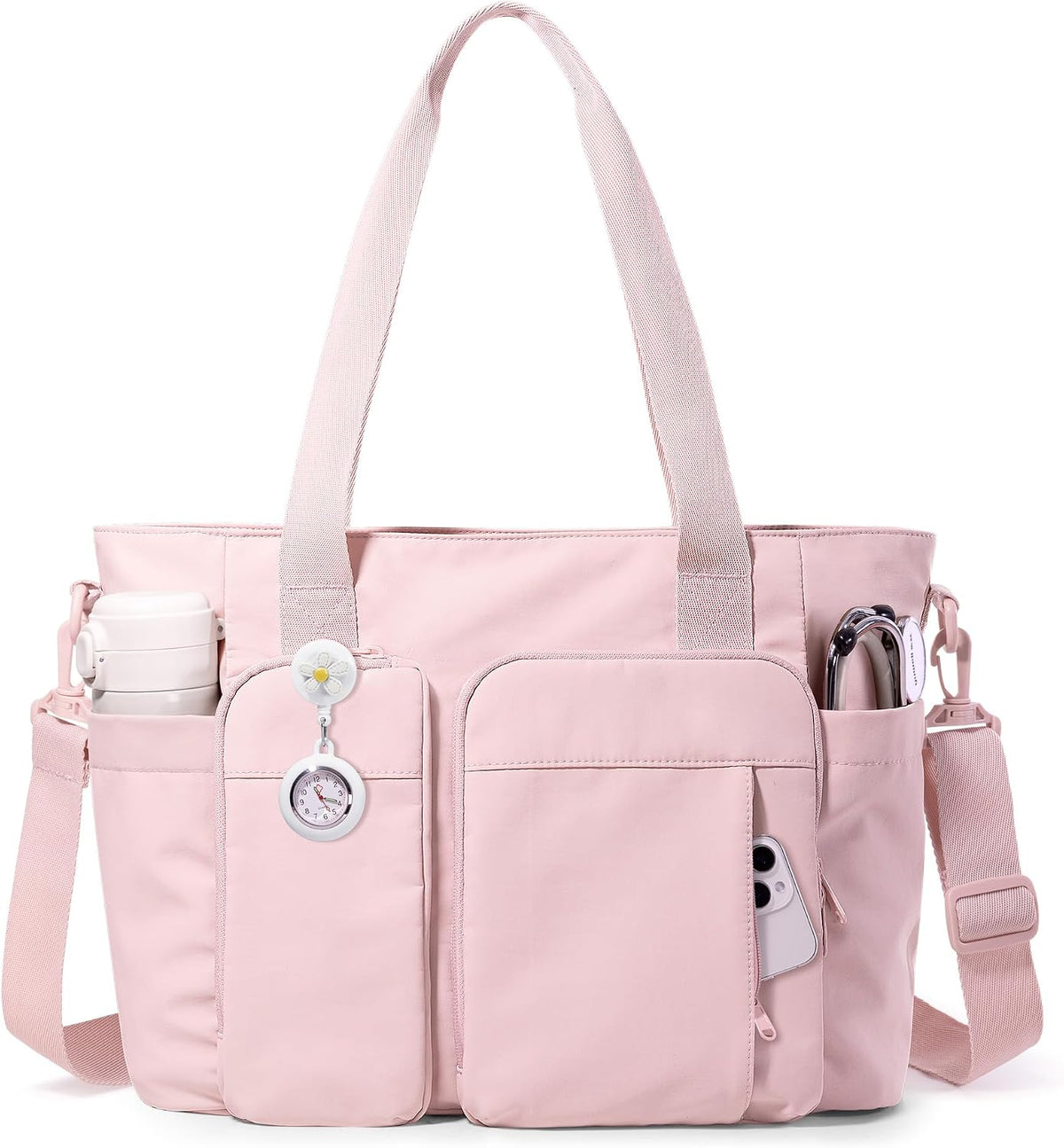 Nurse Tote Bag with Crossbody Strap, 9-Pocket Clinical Bag for Nursing Students