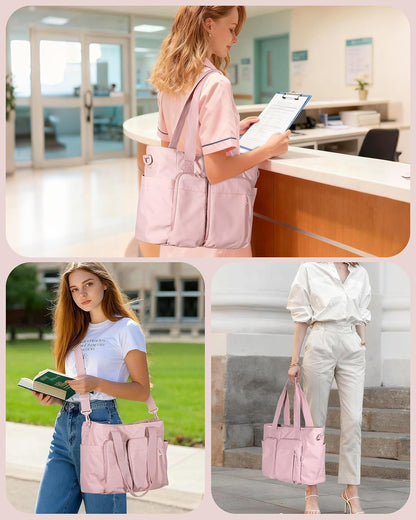 Nurse Tote Bag with Crossbody Strap, 9-Pocket Clinical Bag for Nursing Students