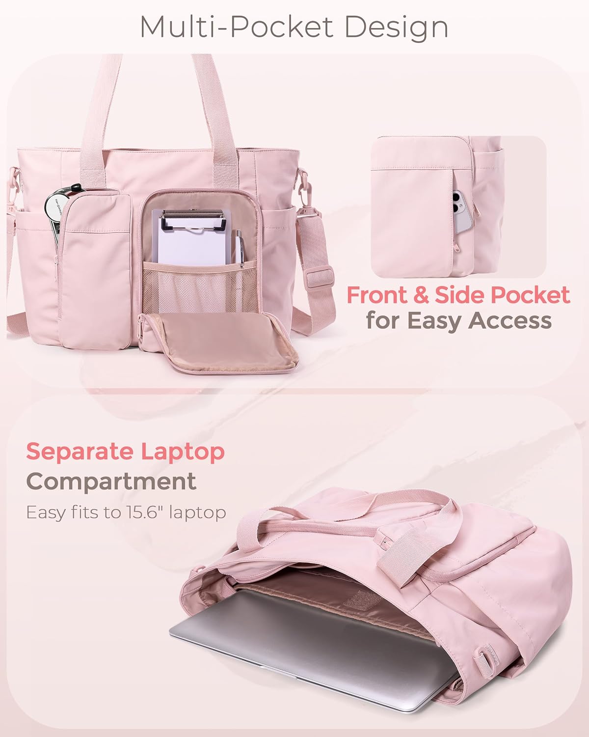 Nurse Tote Bag with Crossbody Strap, 9-Pocket Clinical Bag for Nursing Students
