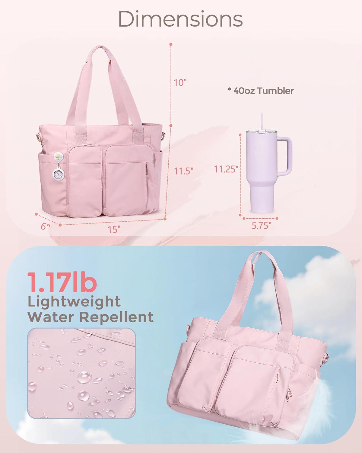 Nurse Tote Bag with Crossbody Strap, 9-Pocket Clinical Bag for Nursing Students