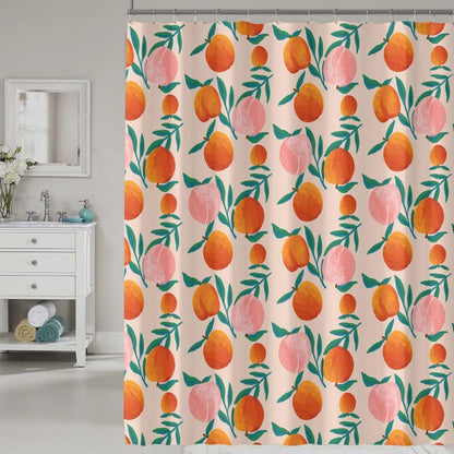 Peach Shower Curtain, Vibrant Cute Fruit Waterproof Shower Curtains for Bathroom, Cartoon Home Decorative Fabric Bath Curtain, Bathroom Accessories, 72 x 72 Inch, Orange Pink