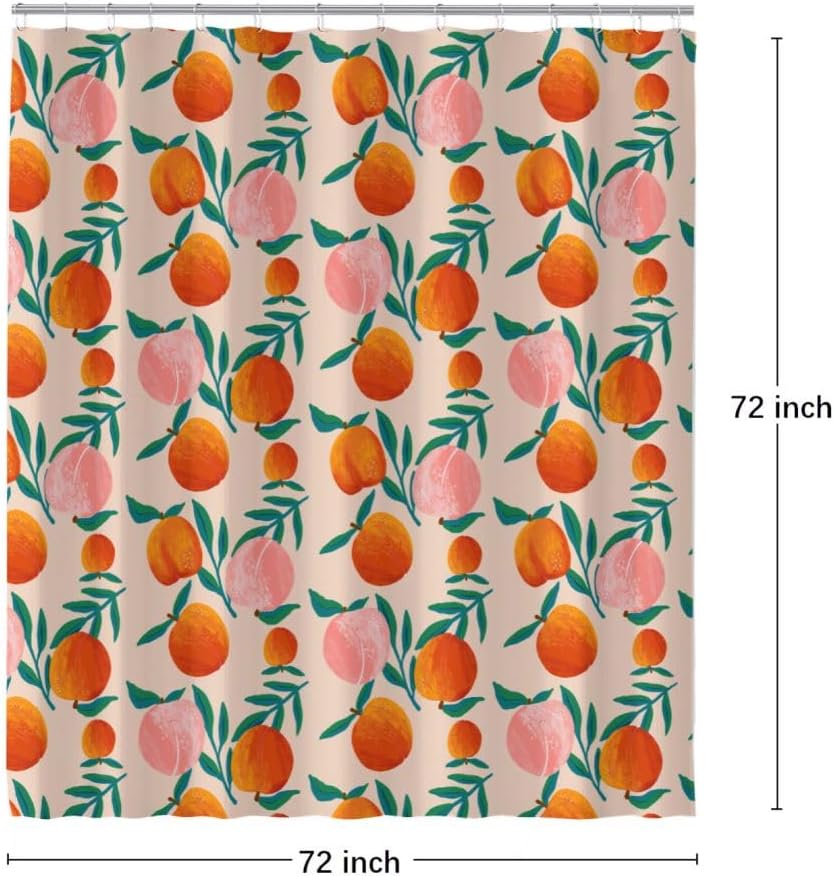 Peach Shower Curtain, Vibrant Cute Fruit Waterproof Shower Curtains for Bathroom, Cartoon Home Decorative Fabric Bath Curtain, Bathroom Accessories, 72 x 72 Inch, Orange Pink