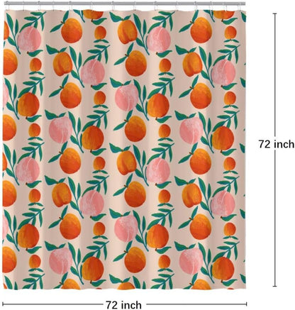Peach Shower Curtain, Vibrant Cute Fruit Waterproof Shower Curtains for Bathroom, Cartoon Home Decorative Fabric Bath Curtain, Bathroom Accessories, 72 x 72 Inch, Orange Pink