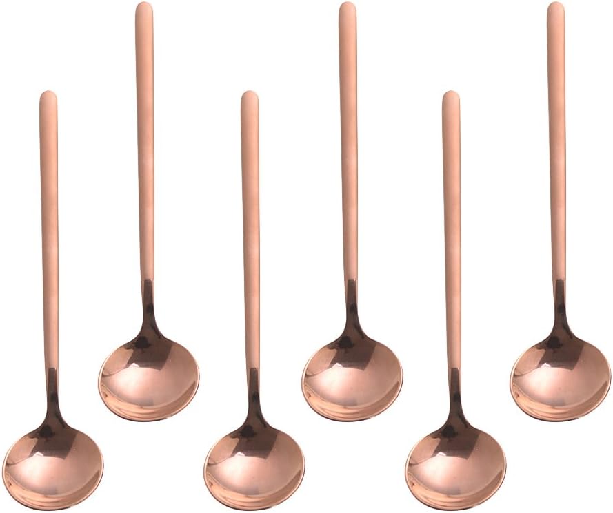 6 PCS Coffee Spoons, 18/8 Stainless Steel Espresso Spoons, 5.2 Inches Vogue Mini Tea Spoon, Cappuccino Stirring Small Spoon for Dessert, Ice Cream, Frosted Handle, Sweejar(Rose gold)