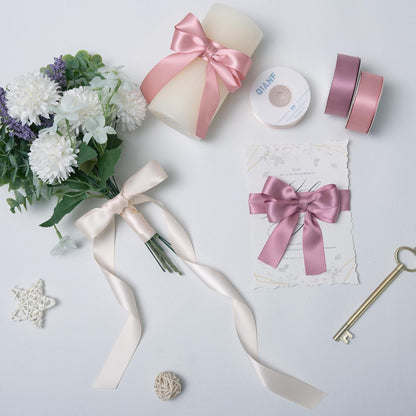 Dusty Rose Double Face Satin Ribbon 1 Inch x 45 Yards Champagne Pink/Rose Gold/Mauve Fabric Ribbon for Gift Wrapping, Flower Bouquets, Bows Making, Wedding Decor (3 Rolls *15Yd)