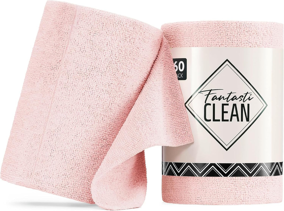 Microfiber Cleaning Cloth Roll, Pink, 60 Pack, 8" x 8"