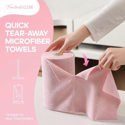 Microfiber Cleaning Cloth Roll, Pink, 60 Pack, 8" x 8"