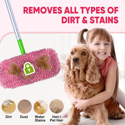 6 Pack Reusable Mop Pads Compatible with Swiffer Sweeper, Chenille Mop Refill Pads, Dry & Wet Mopping Cloths for Floor Cleaning -Pink