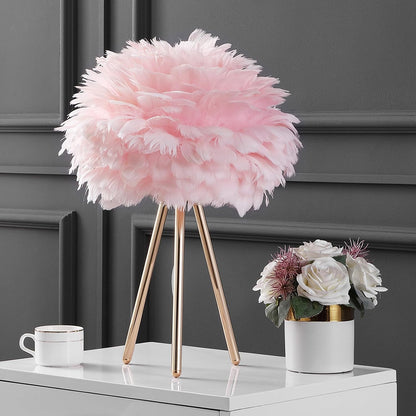 Pink Feather Lamp Tripod Lamp for for Girls Bedrooms Living Room Aesthetic Decor Desk Lamp Unique Bedside Lamps Gold Large Table Lamp (Tripod-Pink)
