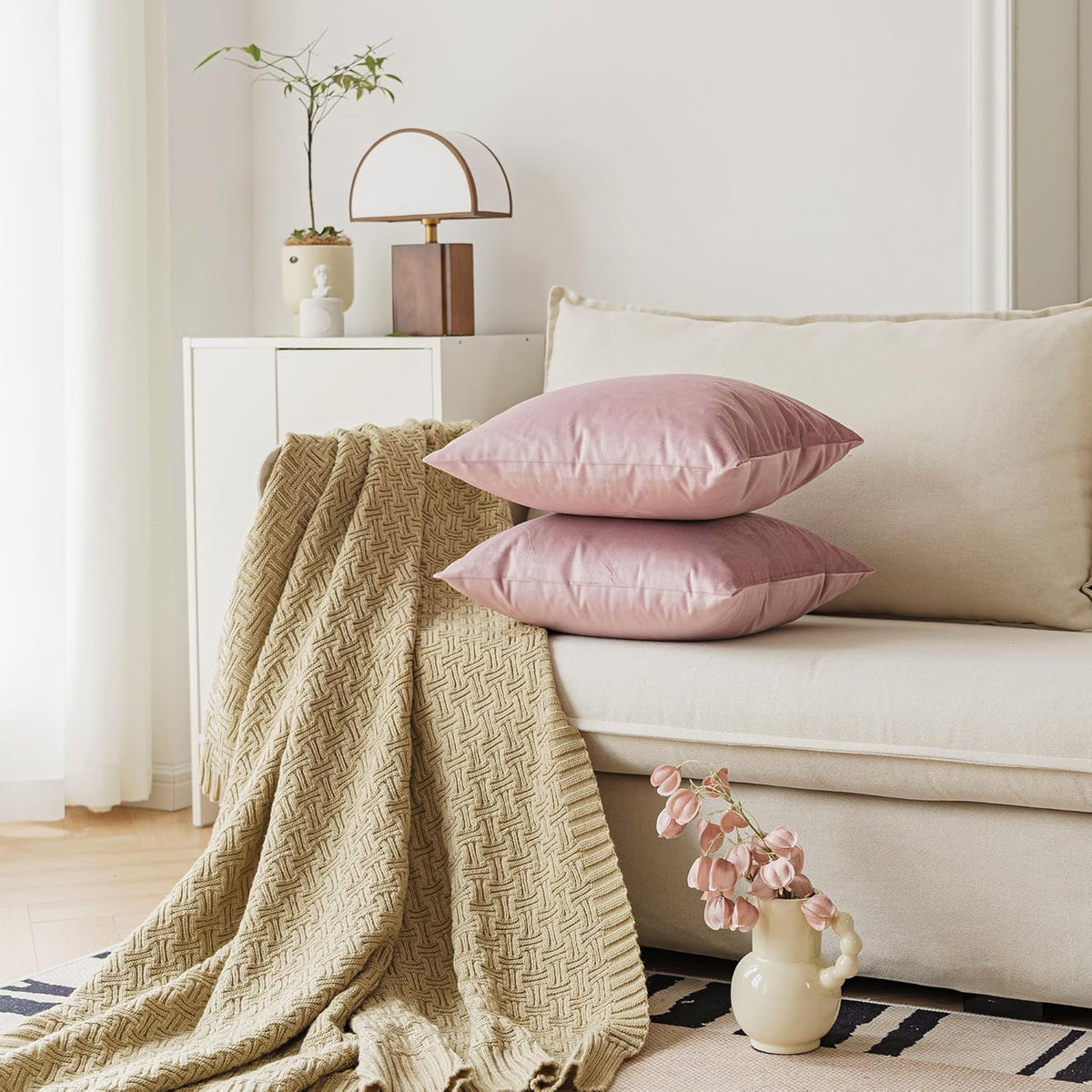 Dustypink Velvet Throw Pillow Covers 18x18 Pack of 2 Decorative