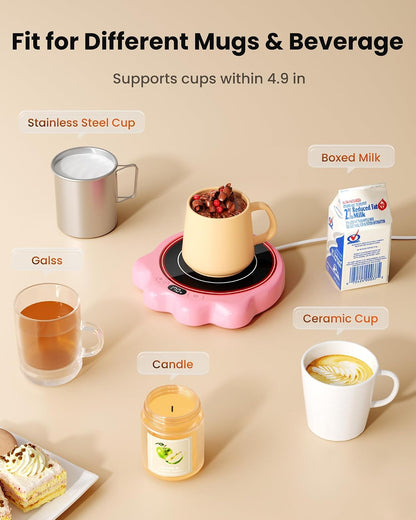 Mug Warmer, 50W Cute Cat Paw Cup Warmers, Heated Plate - Pink