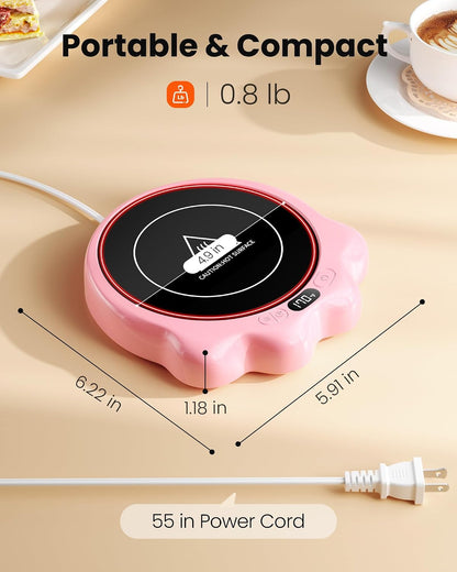 Mug Warmer, 50W Cute Cat Paw Cup Warmers, Heated Plate - Pink