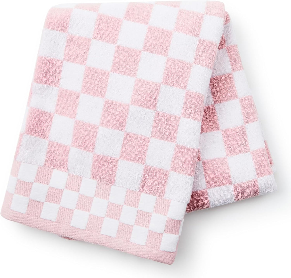 Cotton Bath Towel, Pink-and-White Rosy Check