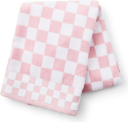 Cotton Bath Towel, Pink-and-White Rosy Check