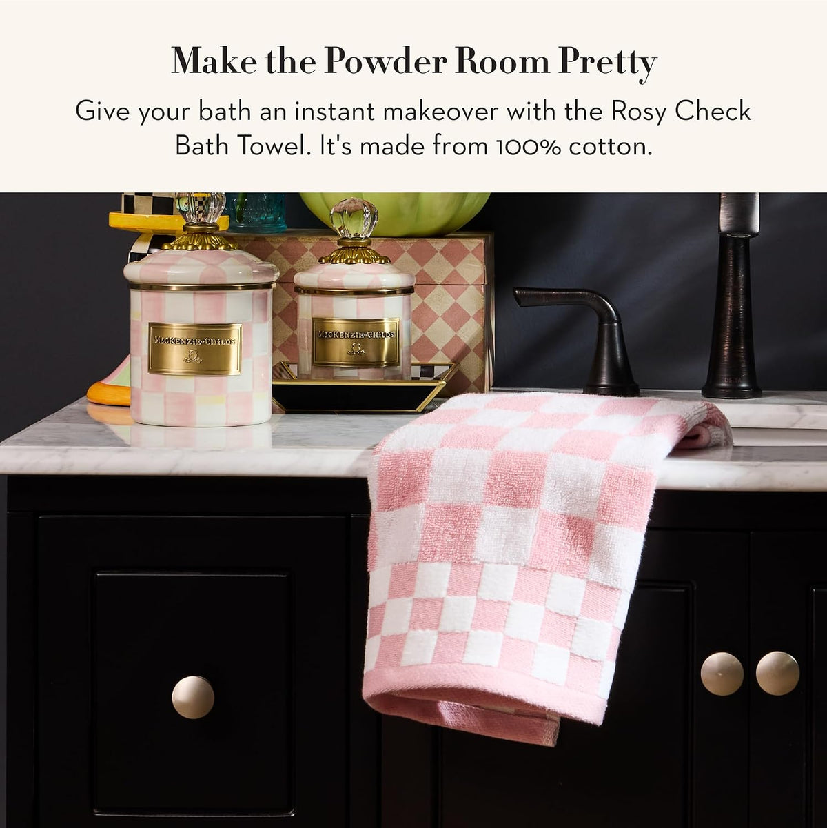 Cotton Bath Towel, Pink-and-White Rosy Check
