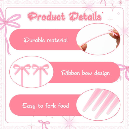 30 PCS Pink Bow Cocktail Picks, Acrylic Pink Cute Bow Skewers