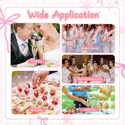 30 PCS Pink Bow Cocktail Picks, Acrylic Pink Cute Bow Skewers