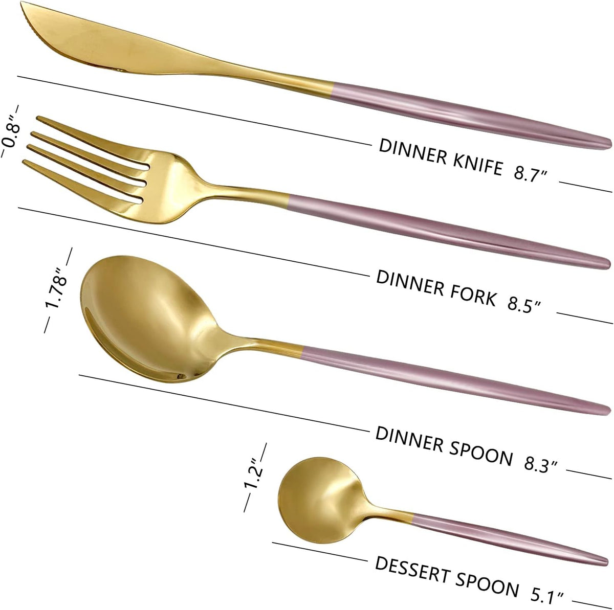24-Piece Gold and Pink Flatware Set, Stainless Steel Cutlery Set for 6, Includes Knives, Forks, Spoons, Modern Home Dinnerware Tableware Set