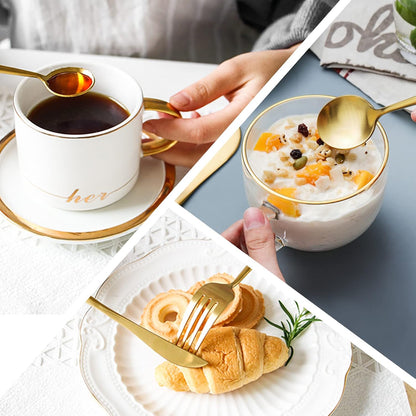 24-Piece Gold and Pink Flatware Set, Stainless Steel Cutlery Set for 6, Includes Knives, Forks, Spoons, Modern Home Dinnerware Tableware Set