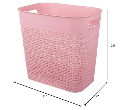 Plastic Trash Can Wastebasket, Garbage Container Basket for Bathrooms, Kitchens, Offices, Kids Rooms (Pink, 3 Gallon), 1 Pack