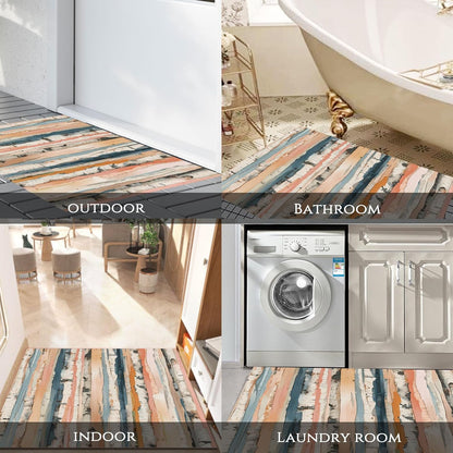 Birch Stripe Door Mat, Front Indoor Door Mat Faux Wool Non-Slip Entryway Rug Absorbent Elegant Wood Grain Throw Rug for Indoor Entrance Hallway, 2'X3', Peach Pink Washable