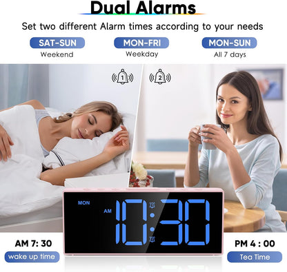 Digital Alarm Clocks,Large Big Numbers Cute clocks for Bedrooms,college dormitories,Teens,Modern Décor Plug in Clock with USB Charger Port Adjustable 3-Levels volume,5 Dimmers,Battery Backup (Pink)