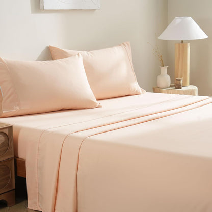 Bedding Queen Bed Sheets Set - Soft Bed Sheets - Cooling Breathable Bedding Set with 16" Deep Pocket (4 Pieces, Queen, Peach Pink)