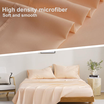 Bedding Queen Bed Sheets Set - Soft Bed Sheets - Cooling Breathable Bedding Set with 16" Deep Pocket (4 Pieces, Queen, Peach Pink)