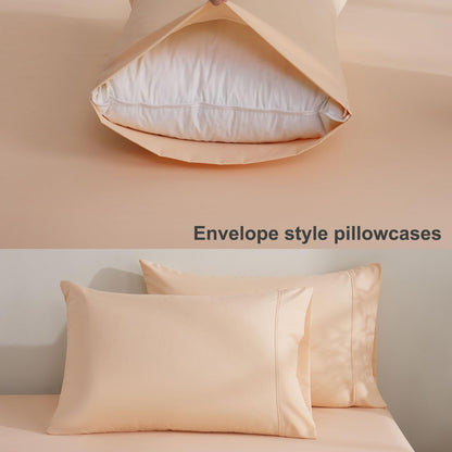 Bedding Queen Bed Sheets Set - Soft Bed Sheets - Cooling Breathable Bedding Set with 16" Deep Pocket (4 Pieces, Queen, Peach Pink)