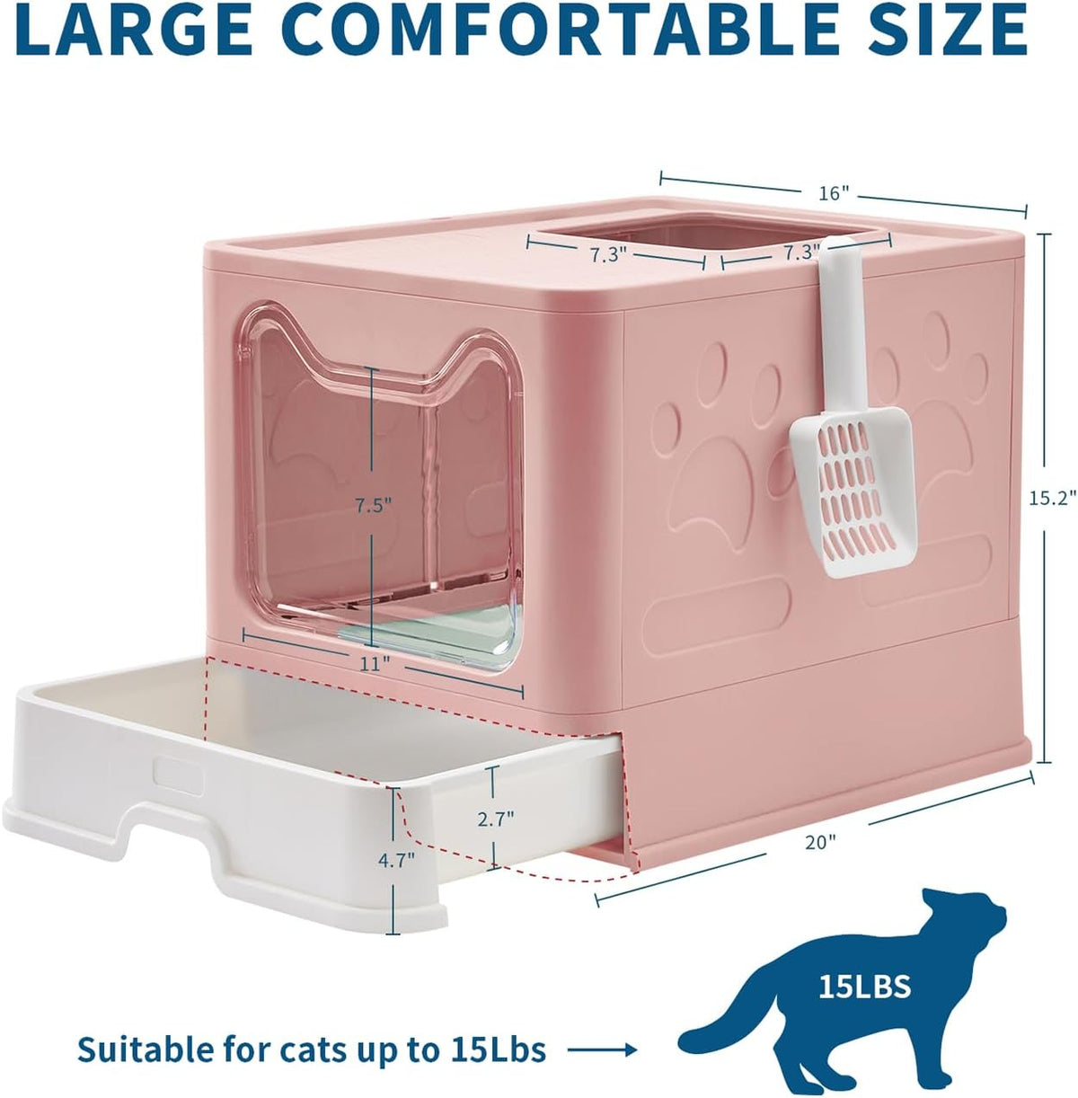 Cat Litter Box with Litter Mat and Scoop(Pink)