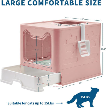 Cat Litter Box with Litter Mat and Scoop(Pink)